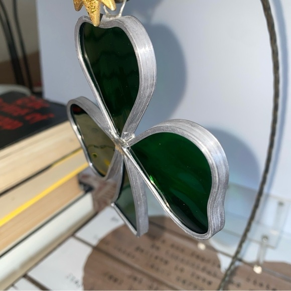 Vintage Shamrock Sun Catcher Stained Glass Window Decor - Picture 3 of 6